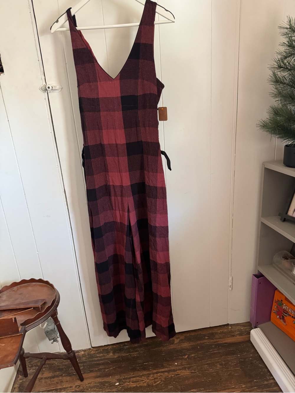 Anthropologie Burgundy and Black Knit jumpsuit.